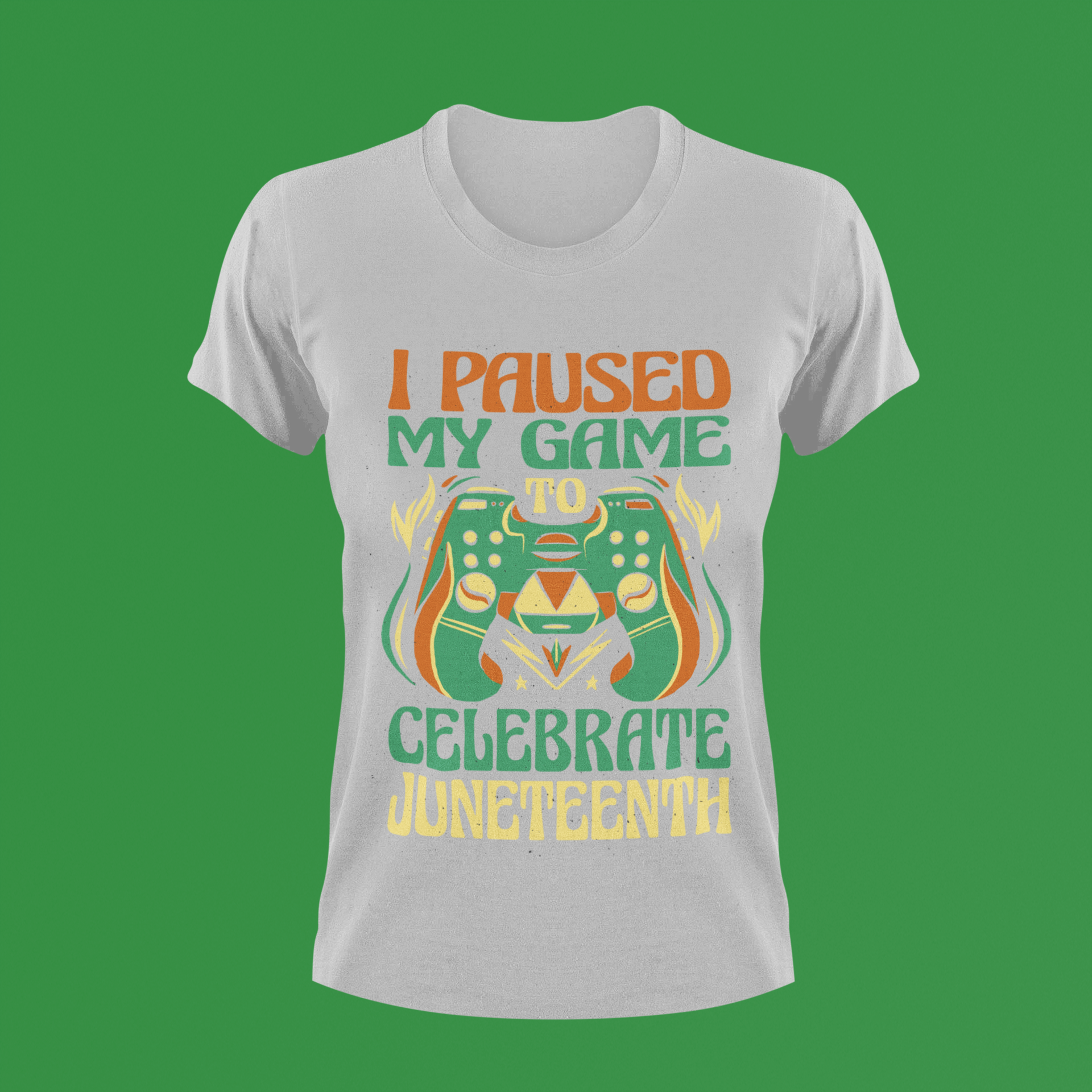 Light gray kids T-shirt with “I Paused My Game To Celebrate Juneteenth” graphic