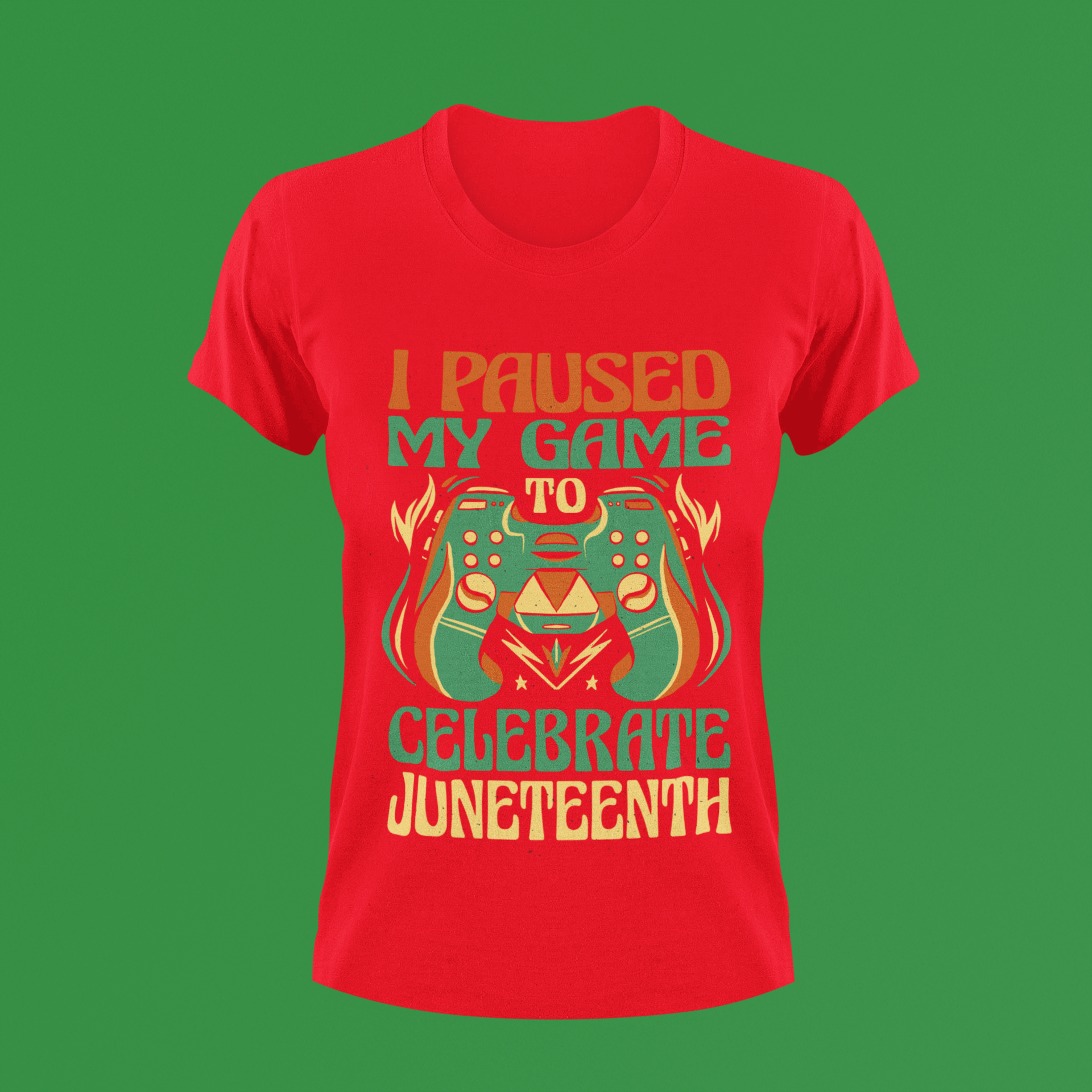 Red kids T-shirt with “I Paused My Game To Celebrate Juneteenth” graphic