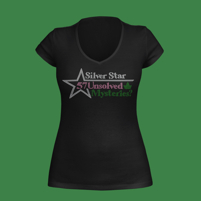 Silver Star 57 Unsolved Mysteries Rhinestone T-Shirt