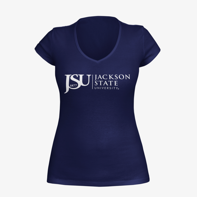 Jackson State University Tigers White Side Floating JSU 1877 V-Neck T-Shirt
