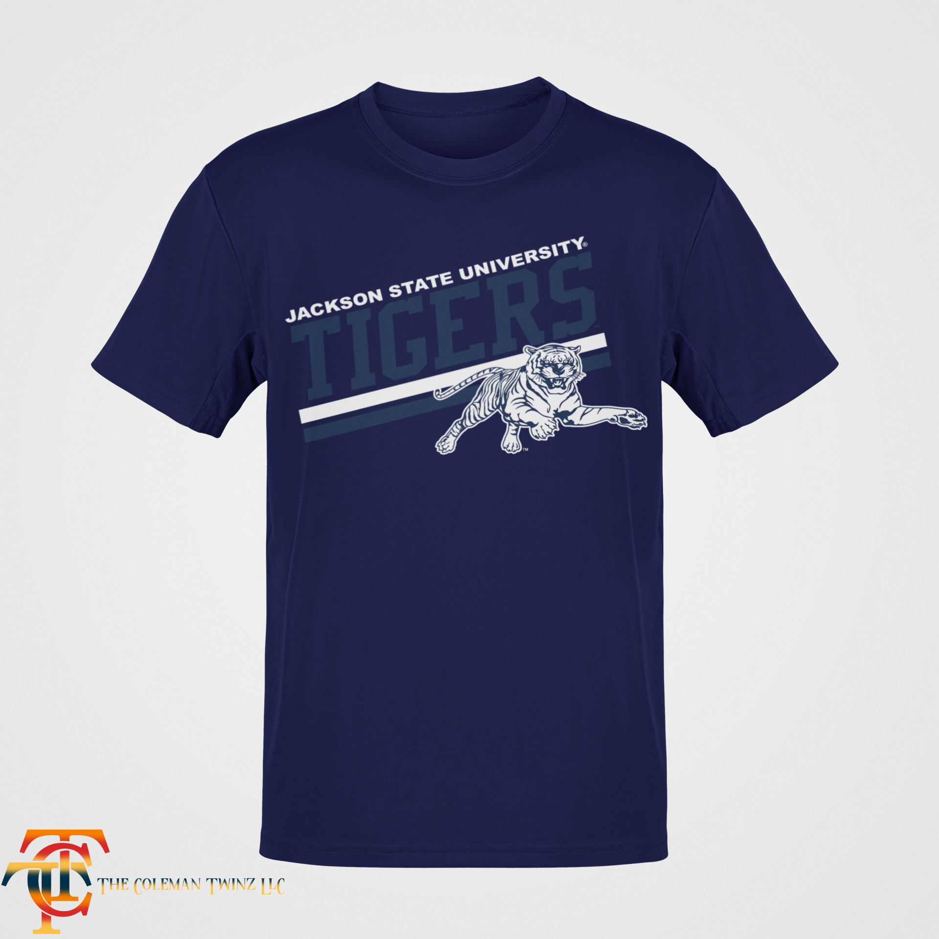 Jackson State Tigers crew neck short sleeve T-shirt, navy with front tiger logo
