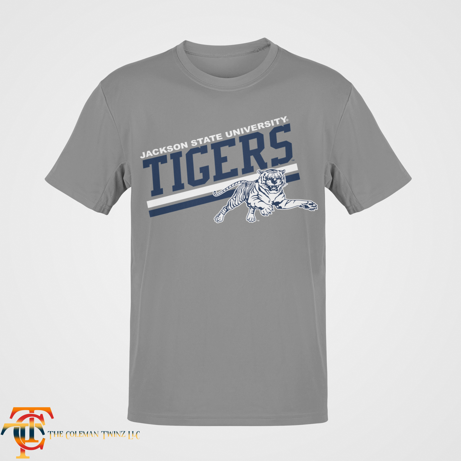 Jackson State Tigers crew neck short sleeve T-shirt, gray with front tiger logo