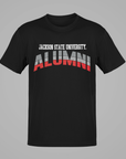 Black unisex crew neck short-sleeve T-shirt with “Jackson State University” Alumni logo