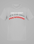 White unisex crew neck short-sleeve T-shirt with “Jackson State University” Alumni logo