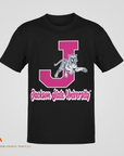 Black crew-neck T-shirt with leaping tiger and J emblem graphic