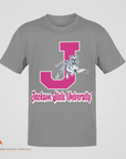 Heather gray crew-neck T-shirt with leaping tiger and J emblem graphic