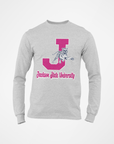 Athletic heather gray long-sleeve crew neck T-shirt with J leaping tiger front print