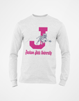 Athletic heather gray long-sleeve crew neck T-shirt with J leaping tiger and logo print