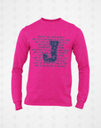 Pink long-sleeve crew neck T-shirt featuring a front typographic “Jackson Fair” graphic