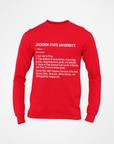 Red long-sleeve crewneck T-shirt with white graphic text on front