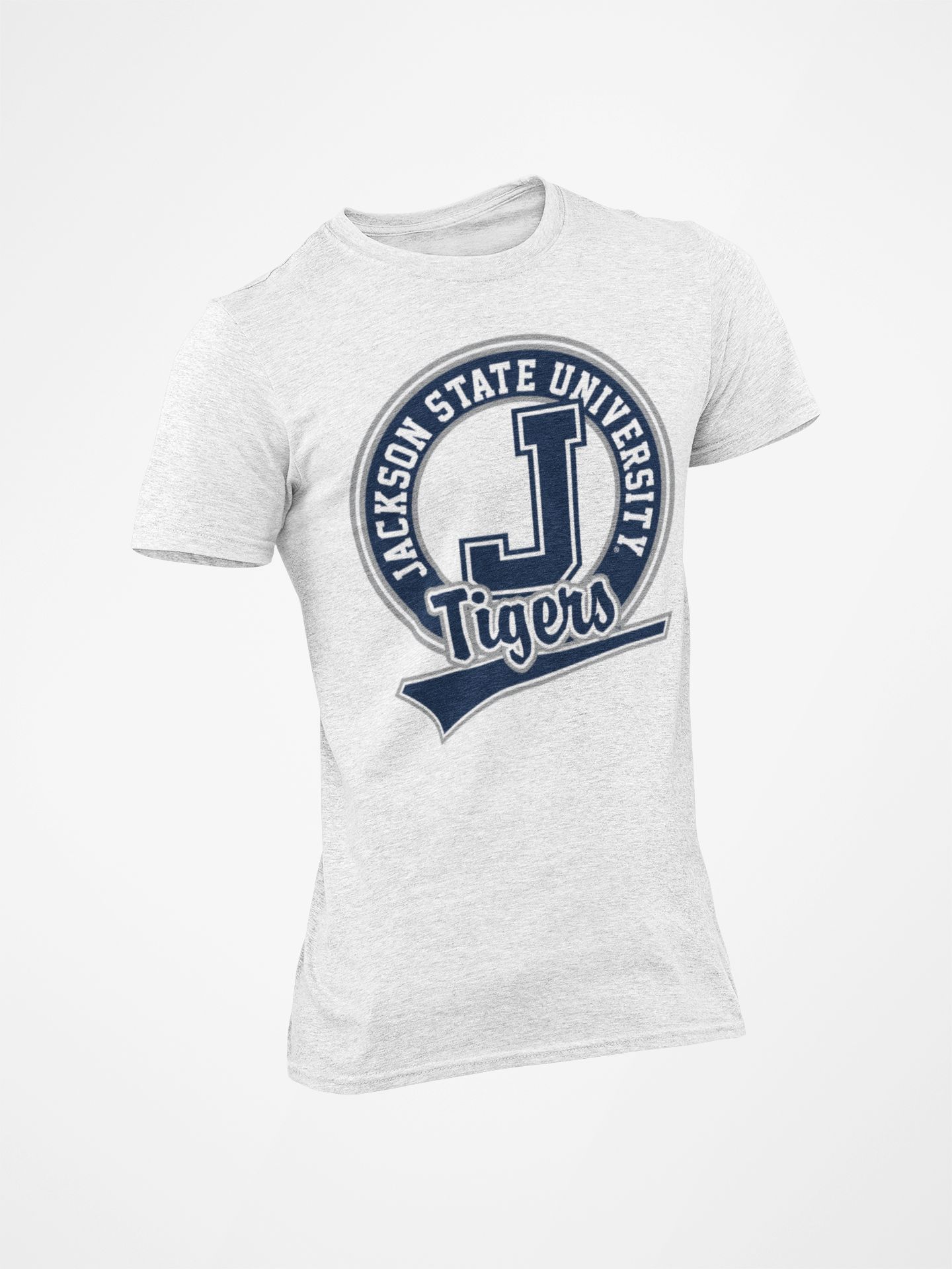 Light grey short sleeve crew-neck T-shirt with Jackson State Tigers logo front