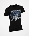 Unisex crew-neck T-shirt, black with JSU leaping tiger graphic and lettering