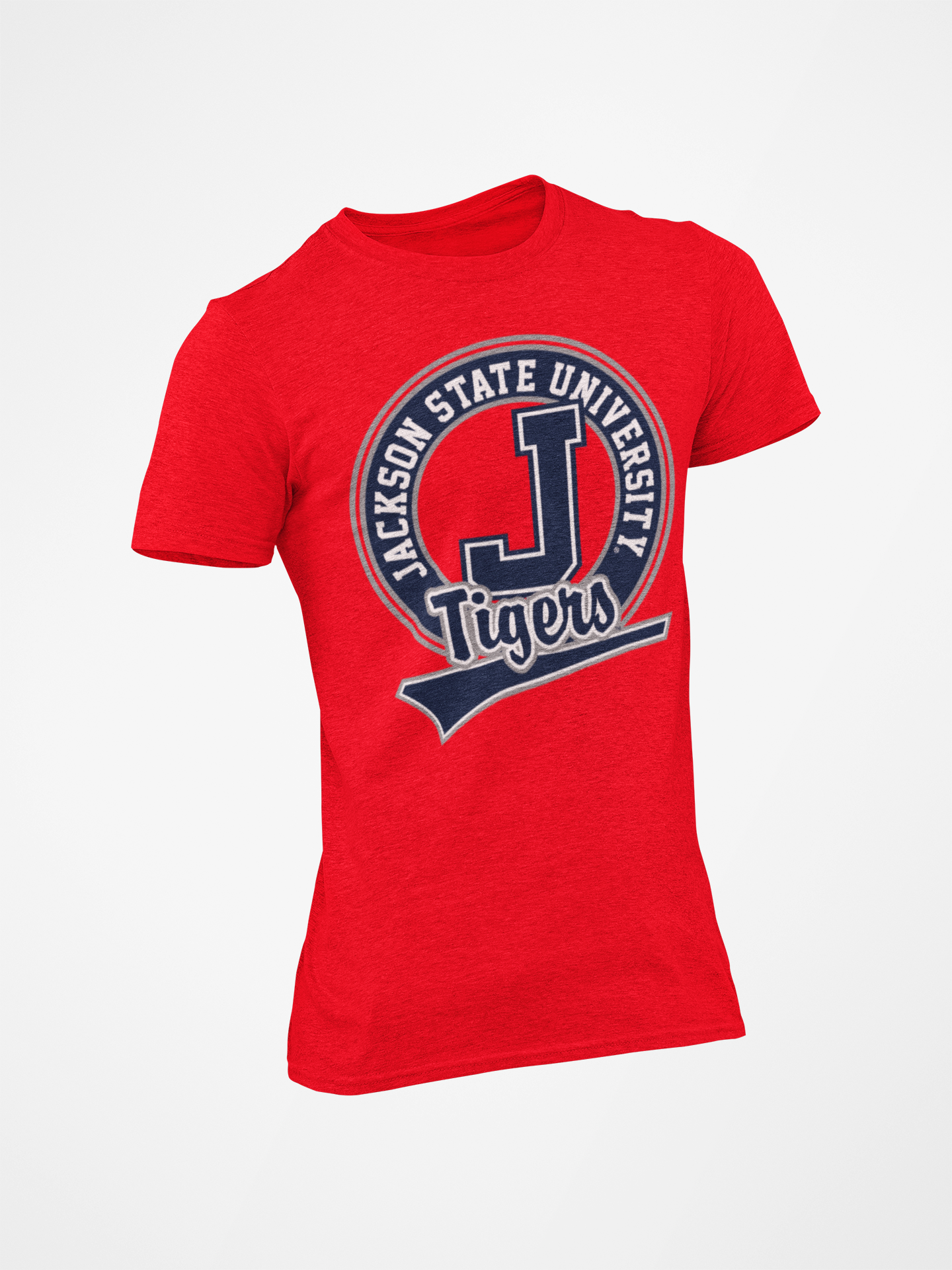Red short sleeve crew-neck T-shirt with large Tigers emblem on front