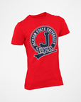 Red short sleeve crew-neck T-shirt with large Tigers emblem on front
