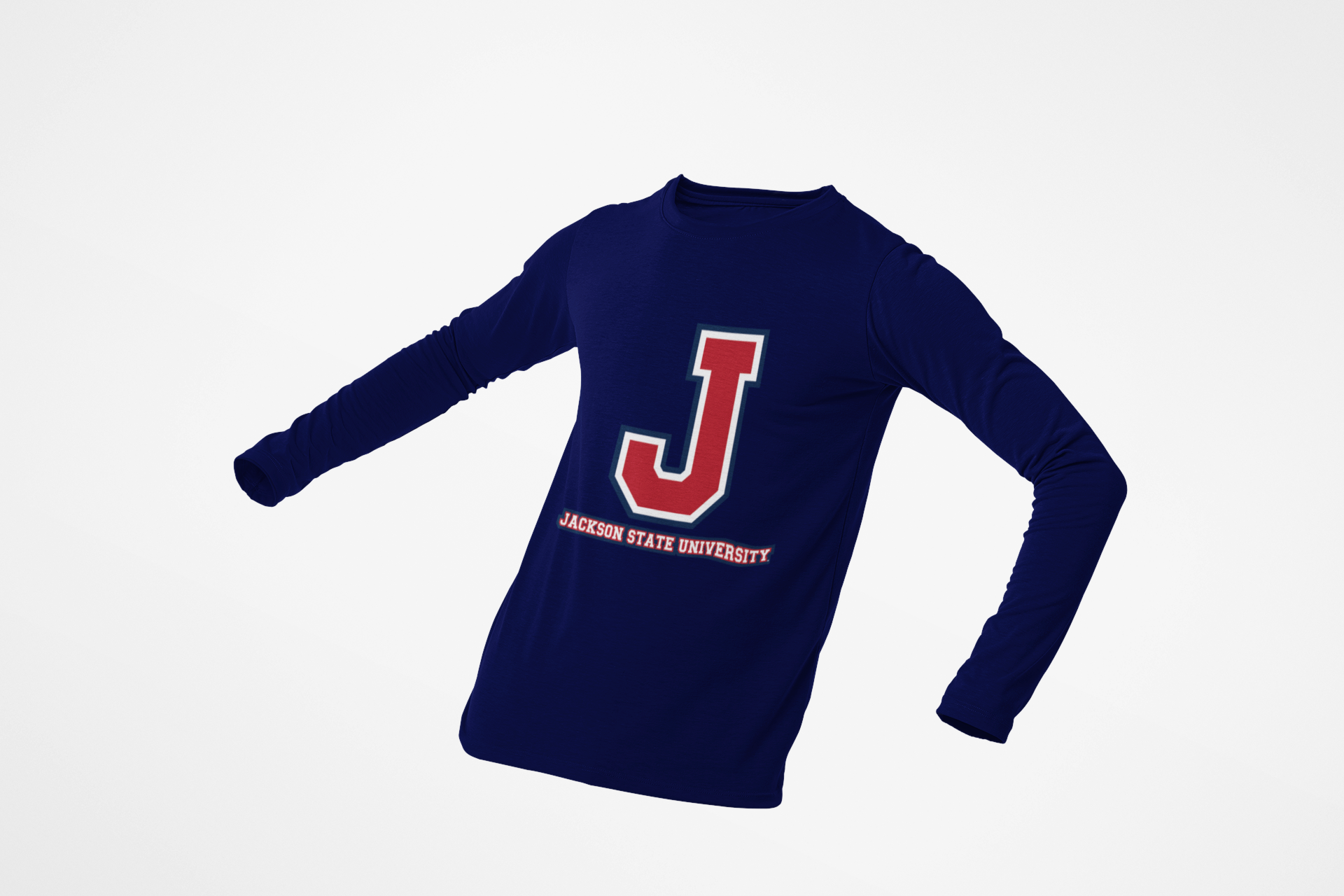 Navy toddler long sleeve crewneck T-shirt with red-and-blue J logo