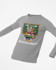 Youth long-sleeve crewneck T-shirt, heather gray with colorful front graphic and script