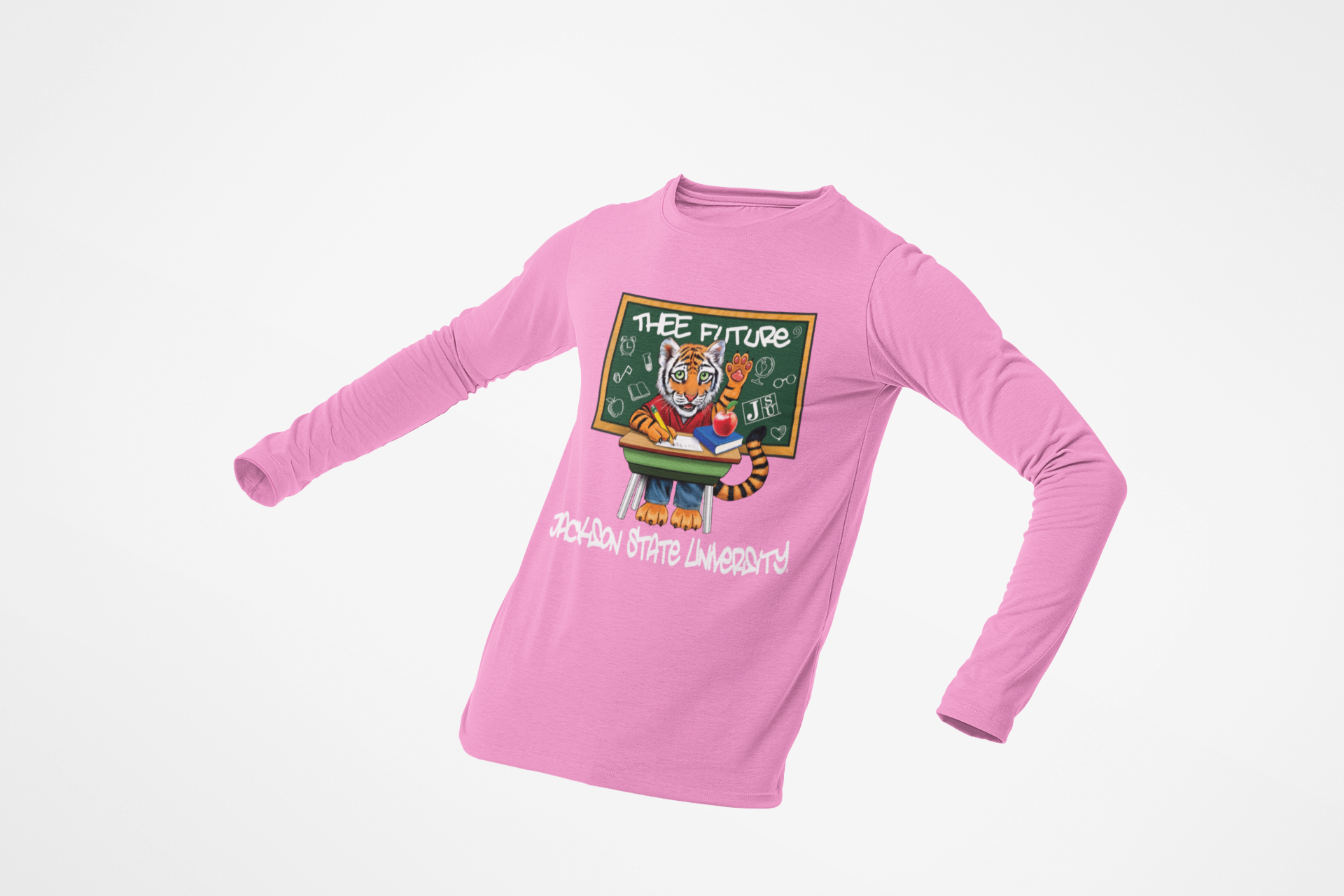 Toddler long-sleeve crewneck T-shirt, light pink with front sports graphic