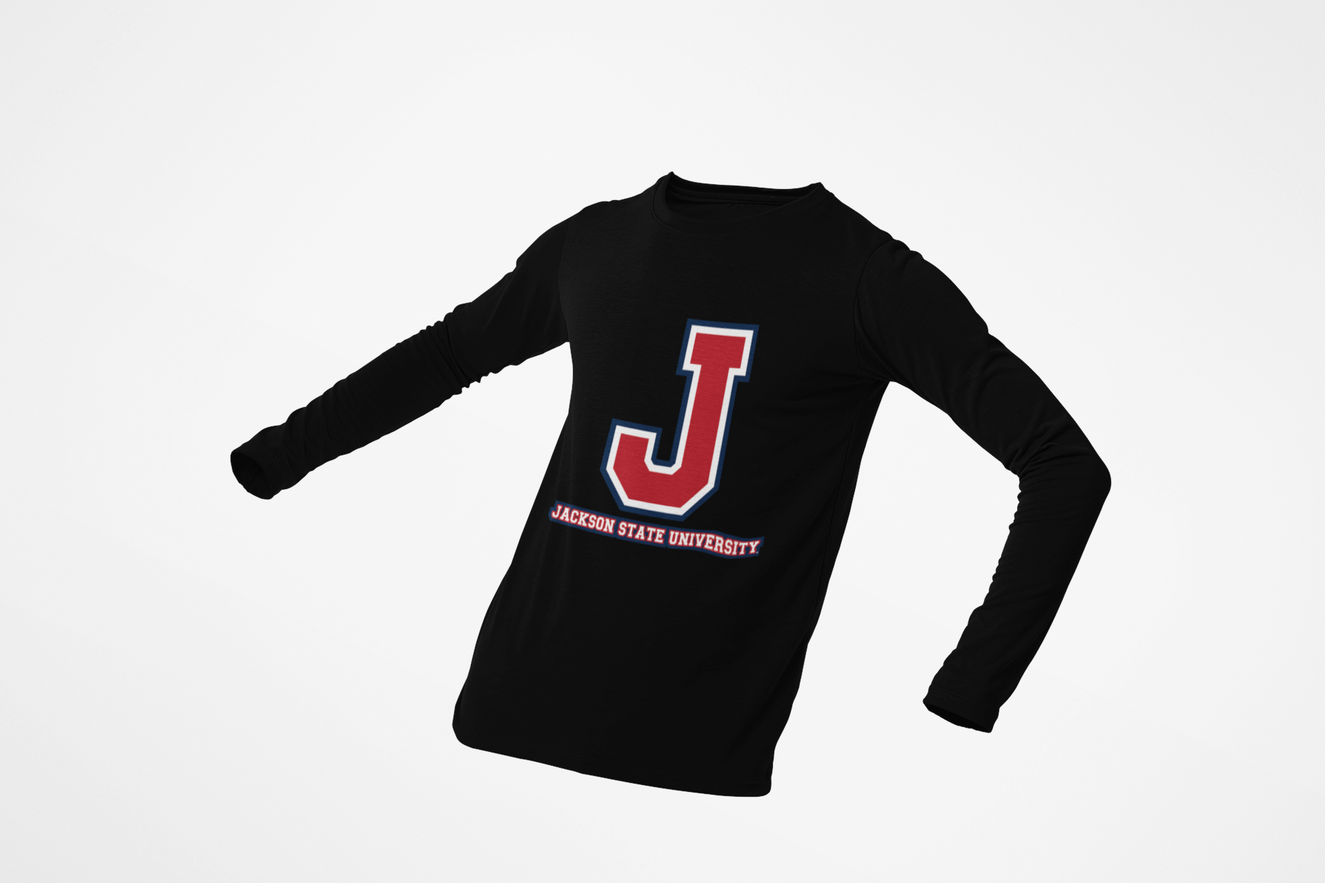Black toddler long sleeve crewneck T-shirt with large red-and-blue J logo