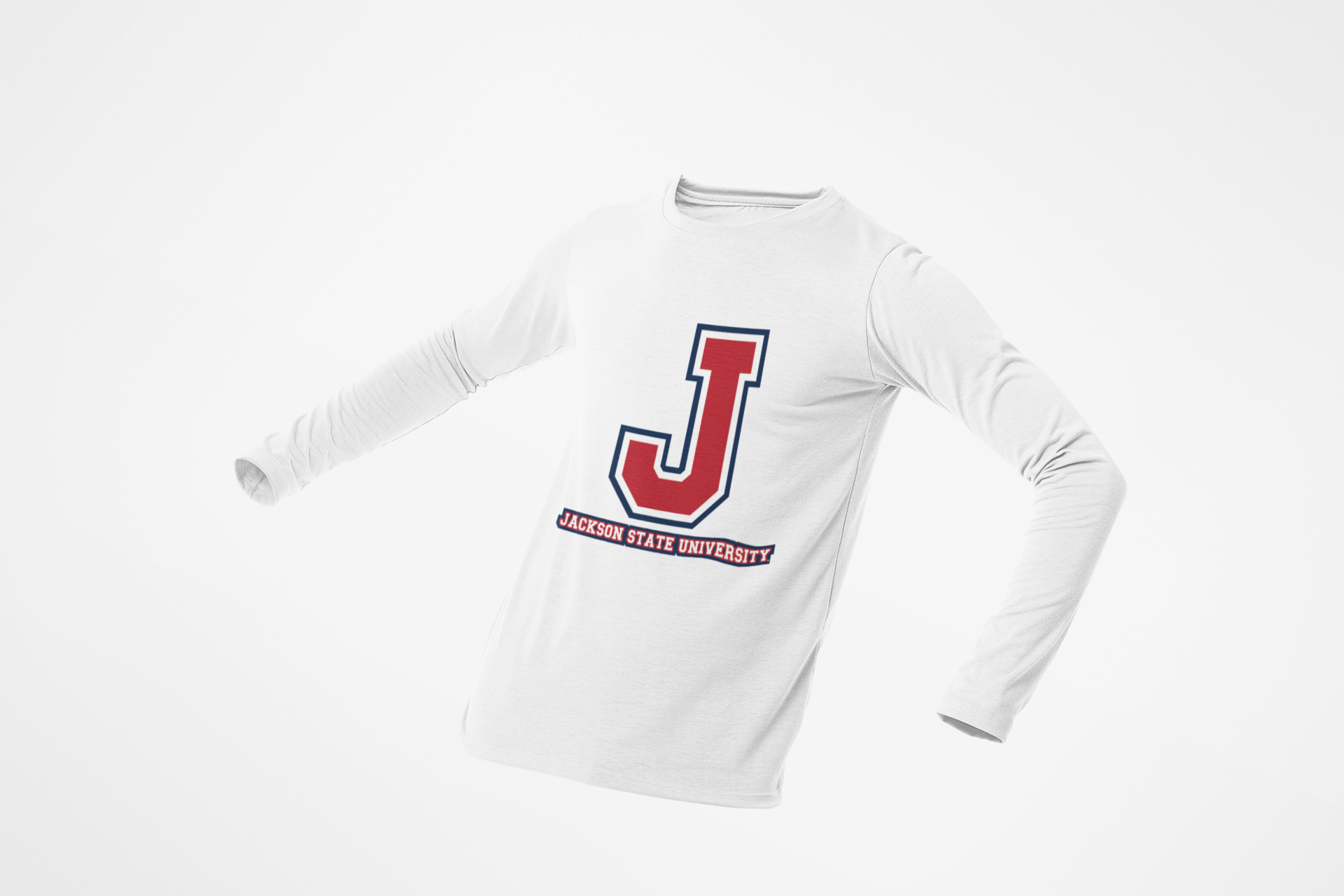 White toddler long sleeve crewneck T-shirt with red-and-blue J logo