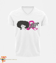 Load image into Gallery viewer, Faith Over Fear Praying Hands Afro Girl Breast Cancer Awareness T-Shirt
