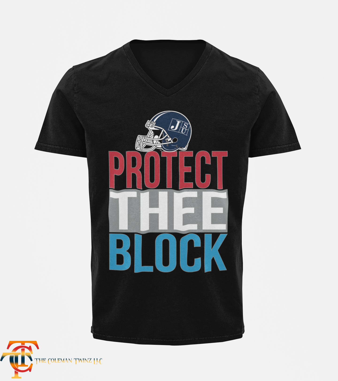 Tigers v-neck short-sleeve T-shirt in black with "Protect Thee Block" graphic
