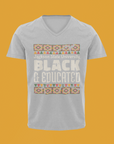 Athletic heather grey V-neck short-sleeve T-shirt with "BLACK & EDUCATED" graphic front