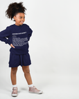 Youth crewneck sweatshirt, navy blue with white Jackson State University text graphic