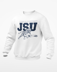 Unisex crewneck sweatshirt, white with JSU leaping tiger front graphic