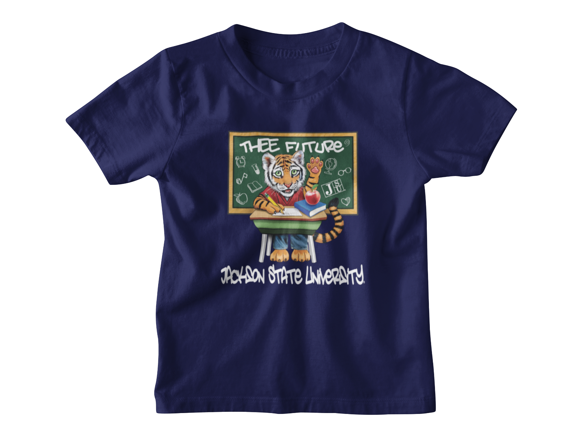 Navy youth crewneck T-shirt with 'Thee Future' front graphic
