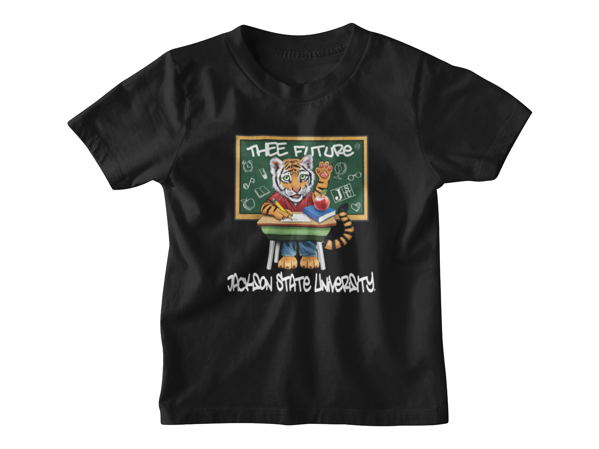 Toddler crewneck t-shirt in black with front graphic print and crew neckline