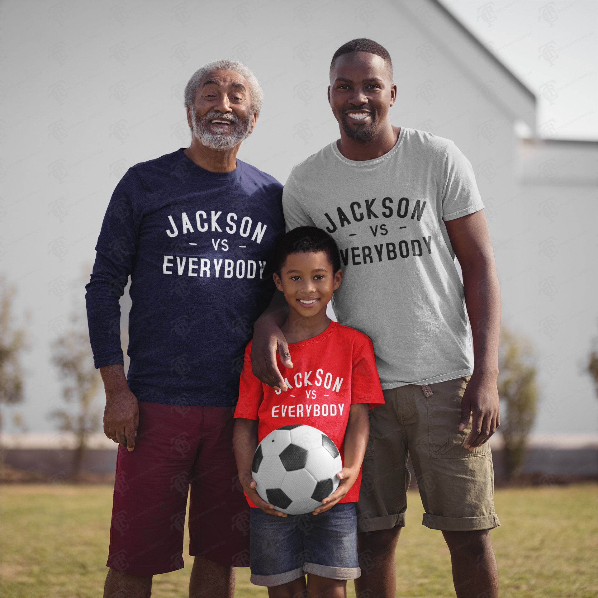 Youth short-sleeve crewneck T-shirt in red with white “Jackson vs Everybody” lettering