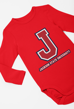 Load image into Gallery viewer, Jackson State University Tigers Tri Color J Infant Long Sleeve Bodysuit
