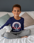 Youth navy crewneck long-sleeve T-shirt with university sports logo and 'Let's Go Tigers!'