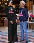 Black long-sleeve crew neck T-shirt with pink J leaping tiger and school text front graphic