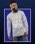 Light gray long-sleeve T-shirt with 'Respect Our House' puff print and Jackson State University
