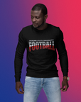 Black long-sleeve crew neck football T-shirt with stacked "Football" graphic on chest