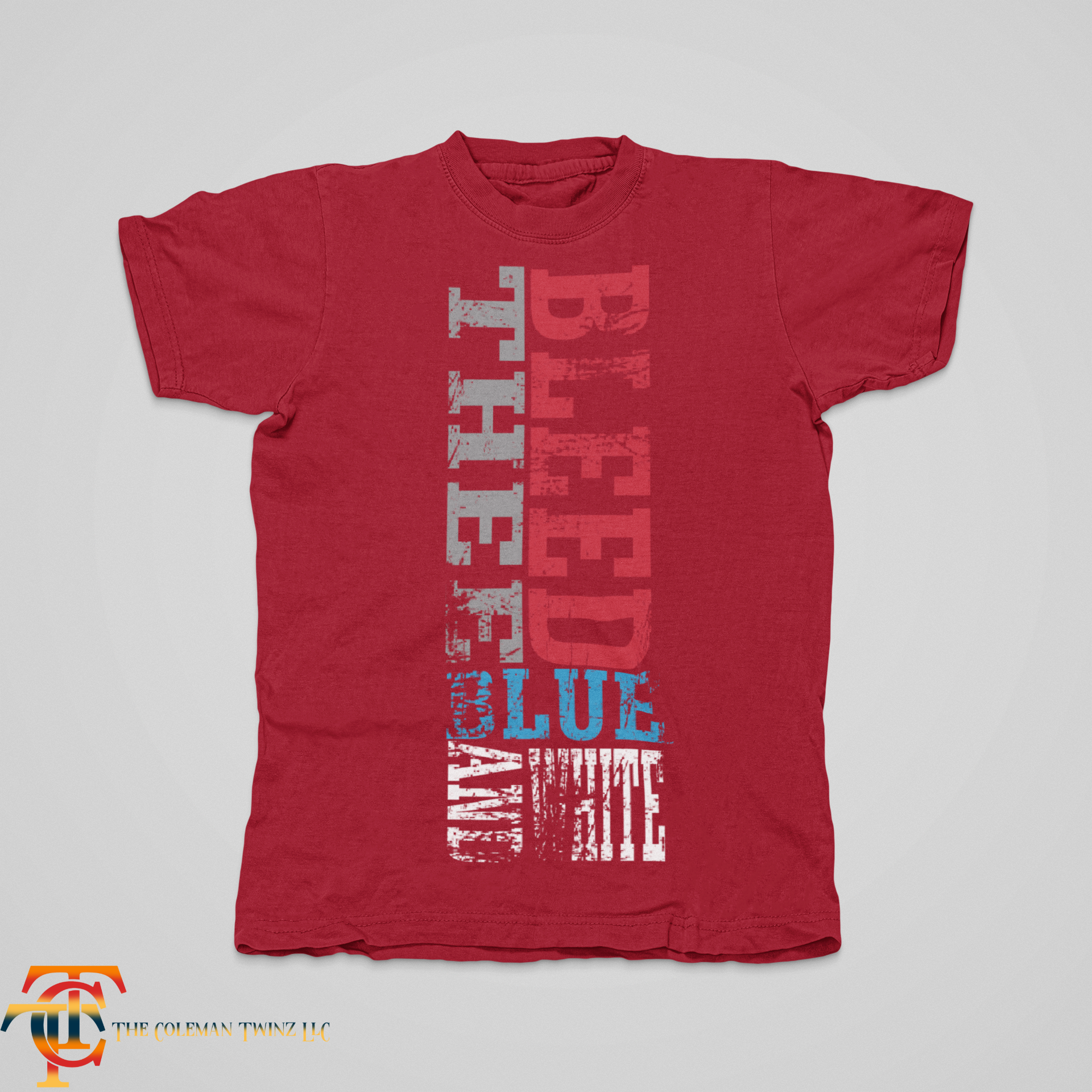 Jackson State Tigers graphic crew-neck T-shirt, red with red blue and gray vertical print