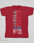 Jackson State Tigers graphic crew-neck T-shirt, red with red blue and gray vertical print