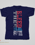 Unisex crew neck T-shirt, dark blue with vertical Tigers graphic in red white and blue