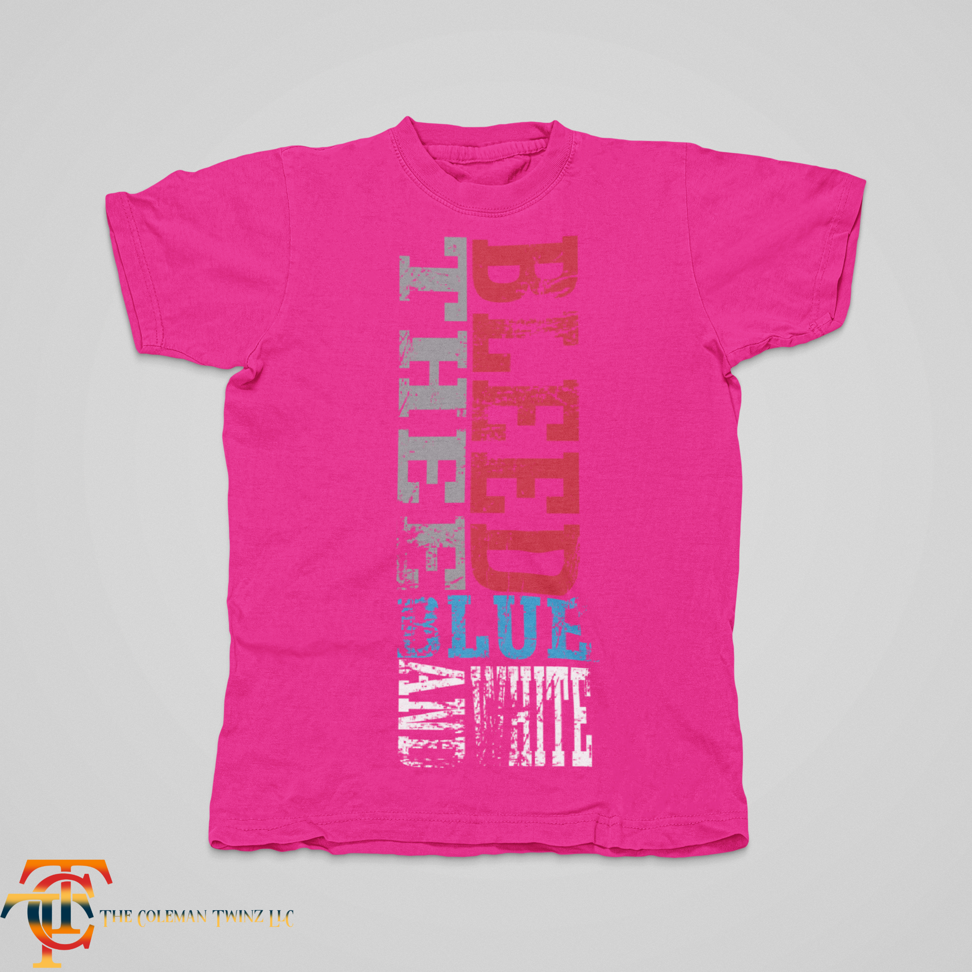 Jackson State Tigers graphic crew-neck T-shirt, bright pink with red blue and gray print
