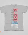 Jackson State Tigers graphic crew-neck T-shirt, light gray with red blue and gray print