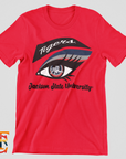 Red short-sleeve T-shirt with Tigers eye logo and Jackson State University text