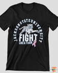 Black short sleeve V-neck T-shirt with tiger Fight Like a Tiger front graphic