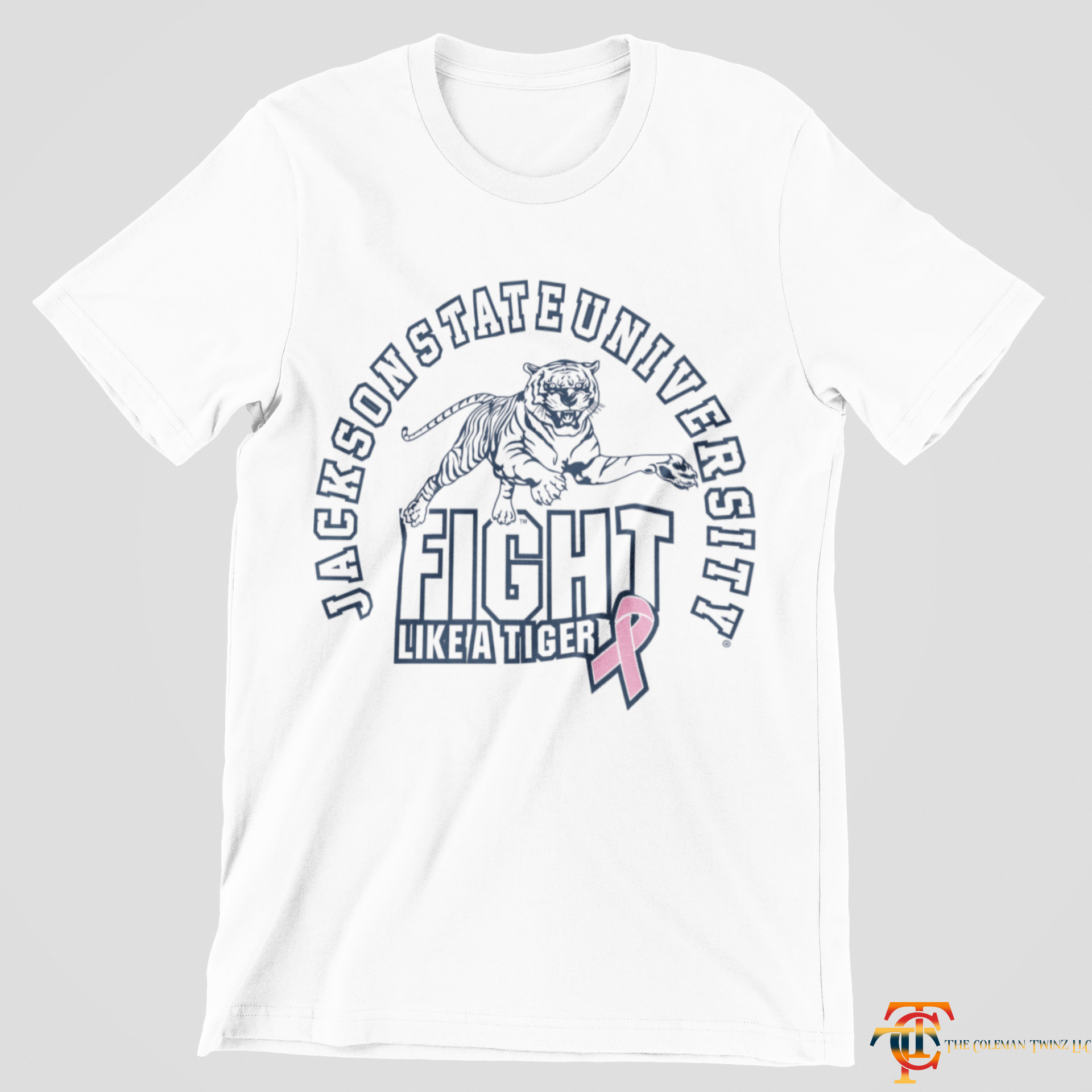 White short sleeve V-neck T-shirt with tiger Fight Like a Tiger front graphic