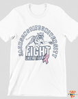 White short sleeve V-neck T-shirt with tiger Fight Like a Tiger front graphic