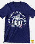 Navy short sleeve V-neck T-shirt with tiger Fight Like a Tiger front graphic