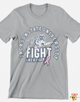 Gray short sleeve V-neck T-shirt with tiger Fight Like a Tiger front graphic