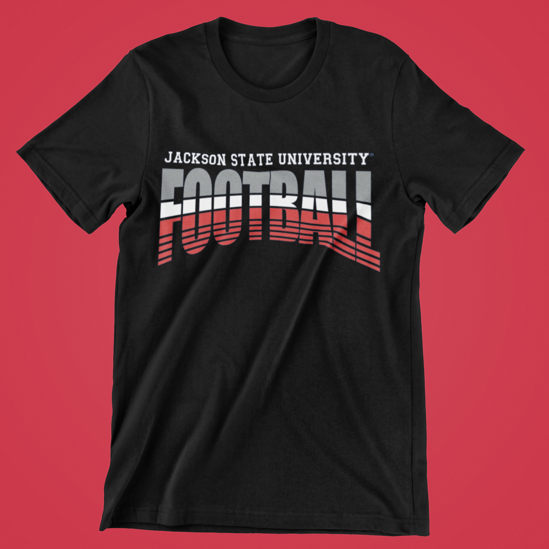 Black crew-neck T-shirt with Football logo graphic in red and white, short sleeves