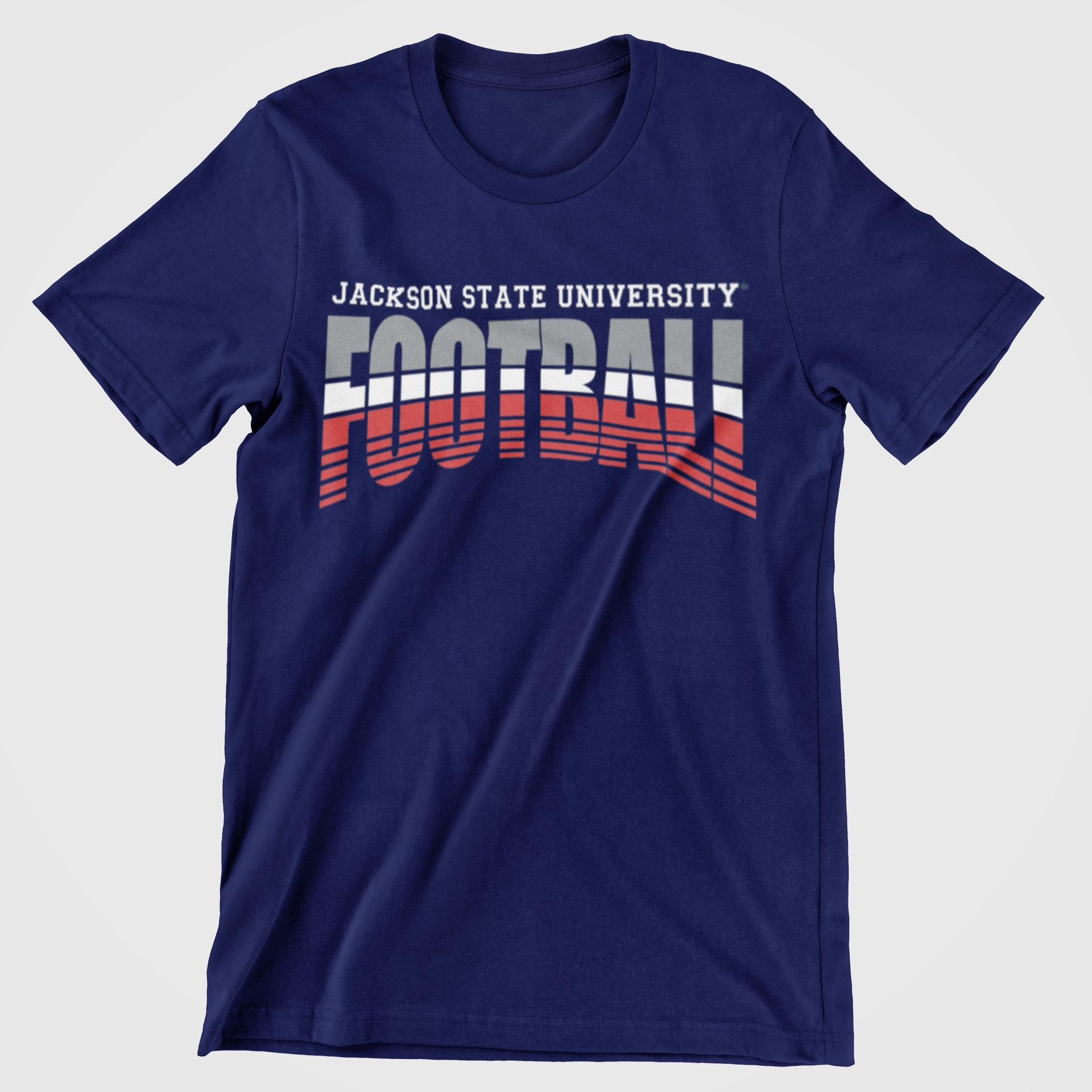 Navy crew-neck T-shirt with Football logo graphic in red and white, short sleeves