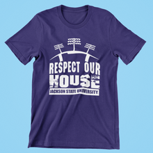 Load image into Gallery viewer, Puff Print Jackson State University Tigers Respect Our House Short Sleeve T-Shirt
